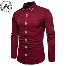 Nueva camisa de hombre 2018 primavera personalidad botón Irregular hombres Casual Camisa de manga larga Casual ajustado Fit malébordado camisas 2024 - compra barato