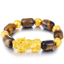 3D Sand Gold Pixiu Charms Natural Tiger Eye Beaded Bracelet Transfer Luck Mascot Jewelry For Men 2024 - buy cheap