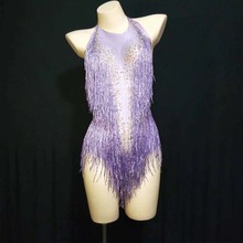 Leotardo con borlas y diamantes de imitación brillantes para mujer, traje de baile para discoteca, espectáculo de baile, ropa de escenario para mujer, traje de baile de Jazz para cantante 2024 - compra barato