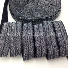 10Y 5/8" Black Silver Metallic Fold Over Elastic Glitter FOE Elastic Ribbon for DIY Headwear Hair Accessories Gift Webbing M13 2024 - купить недорого