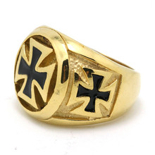 New! Amazing Black Jesus Cross Noble Ring 316L Stainless Steel Top Quality Golden Cross Cool Fashion Ring 2024 - buy cheap