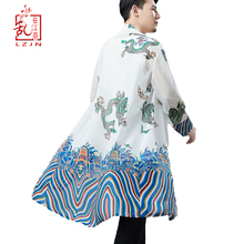 LZJN 2019 Japanese Kimono Cardigan Men Dragon Pattern Print Long Kimono Cardigan Men Thin Mens Kimono Cardigan Jacket Coat 2024 - buy cheap