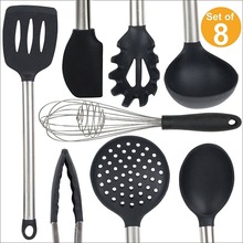 Conjunto de utensílios de cozinha-8, kit de utensílios de cozinha, com silicone antiaderente e aço inoxidável, espátula de servir 2024 - compre barato