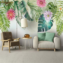 Beibehang-papel tapiz minimalista nórdico personalizado, murales de pared con pequeñas hojas verdes frescas, para dormitorio, Fondo de TV con acuarela 2024 - compra barato