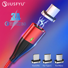 Магнитный зарядный USB-кабель 3A, нейлоновый Плетеный Micro USB-кабель, быстрая зарядка 3,0, USB-кабель типа C для iPhone, Samsung, Huawei, Xiaomi 2024 - купить недорого