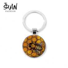 SIAN Chic Bee Honeycomb Keychain Gold Honey Key Chain Handmade Art Photo Glass Cabochon Alloy Key Ring Insect Jewelry Bumble Bee 2024 - buy cheap
