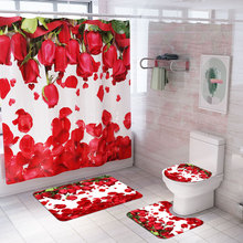 Valentine's Day Rose Petal Print Shower Curtain 4 Piece Carpet Set Toilet Cover Bath Mat Cushion Cover Bathroom Curtain 12 Hooks 2024 - buy cheap