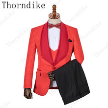 New Arrival Orange Red One Button Grooms Shawl Lapel Groom Tuxedos Men Suits Wedding Prom Best Man Blazer (Jacket+Pants+Vest) 2024 - buy cheap