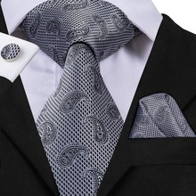 Hi-Tie Fashion Men's Grey Tie 8.5cm Classic Men's Wedding Party Business Silk Tie Set Male Floral Paisley Necktie Handkerchiefs 2024 - buy cheap