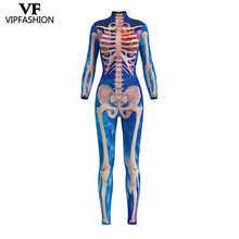 Vip moda nova 3d esqueleto impresso macacões halloween vestir-se trajes para as mulheres macacão cosplay bodysuit 2024 - compre barato