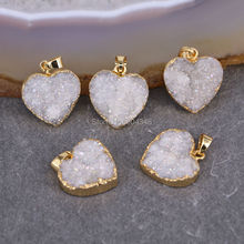5pcs Charm Quartz Pendant, Heart Pendant, Gold color White AB Crystal Drusy Quartz Gem stone Pendant, For Jewelry Making 2024 - buy cheap