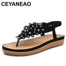 Модные летние женские повседневные сандалии CEYANEAO с цветочным принтом, новая женская обувь на плоской подошве, удобная богемная обувь 2024 - купить недорого