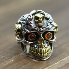 100% 925 solid sterling silver ring Personality inlay zircon domineering man skull ring retro Thai silver ornament carved 2024 - buy cheap