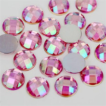 Strass brilhantes rosa ab redondo 5-12mm, strass acrílico facetado com parte traseira lisa artesanato contas acrílicas faça você mesmo decoração de traje de casamento 2024 - compre barato