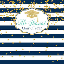 custom Dazzling Grad High School Graduation Gold Polka Dot Blue And White Striped backdrops Computer print party background 2024 - buy cheap