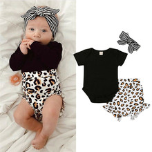 PUDCOCO Hot Toddler Kids Baby Girl Infant Clothes Solid Romper Tops Leopard Print Pants Headband 3pcs Outfits 0-24M 2024 - buy cheap