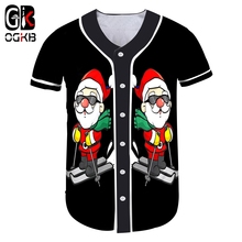 Camiseta feminina tendência de natal ogko, camiseta de esqui e óculos de sol com impressão 3d, novo santa fé, tamanho grande 5xl, camiseta de beisebol 2024 - compre barato