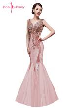 Beauty-Emily Long Glod Mermaid Bridesmaid Dresses 2020 Beading Sequined V-neck Zipper Sleeveless Fromal Occasion Party Dress 2024 - buy cheap