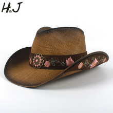 Fashion Women Straw Western Cowboy Hat  Summer Elegant Lady Cowgirl Sombrero Caps With HandWork Embroidery Hats Dropshipping 2024 - buy cheap