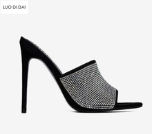 2019 novas mulheres se vestem sapatos ponto toe brilho sapatos de salto alto sapatos de festa de verão sandálias gladiador sapatos de casamento do diamante de cristal 2024 - compre barato