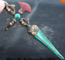 WBY++++ free shipping 6 " Tibet Turquoise Bronze Gilt Protection God Phurba Dagger Holder 2024 - buy cheap