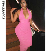 BOOFEENAA-vestido de punto acanalado con cuello Halter y espalda descubierta, maxivestido largo para fiesta, discoteca, Sexy, ceñido al cuerpo, Vestidos Largos C92-AB54 2024 - compra barato