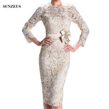 Champange Mother Of The Bride Dresses With Sleeves Knee Length Lace Party Gowns Women Wedding Guest Dress CM0158 2024 - buy cheap