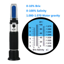 Refractómetro 2 en 1 Brix y salinidad, 0-10% Brix / 0-100% de salinidad/Detector de Calidad de Agua ATC de gravedad específica 1.000-1.070 2024 - compra barato