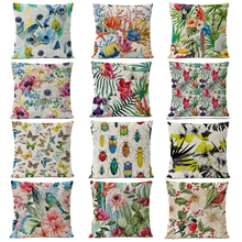 Nordic Watercolor Floral Pillow Cover Butterfly Beetle Parrot Linen Pillow Case Home Decorative Pillows cushion cover 2024 - buy cheap