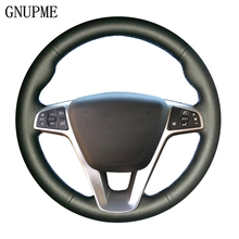 Gnupme diy couro artificial preto mão-costurado volante do carro capa para lada vesta 2015 2016 2017 2024 - compre barato