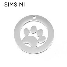 Simsimi dog paw in annulus round charms personalized pendant both sides mirror polished Stainless steel wholesale 10pcs 2024 - buy cheap