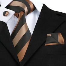 2017 Fashion Black Chocolate Tan Stripe Tie Hanky Cufflinks 100% Silk Necktie Ties For Men Formal Business Wedding Party C-585 2024 - buy cheap