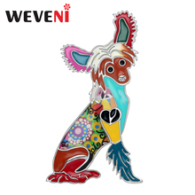 WEVENI Statement Enamel Alloy Sweet Chinese Crested Dog Brooches Animal Jewelry Gift Scarf Clothes Pin Decoration For Women Girl 2024 - buy cheap