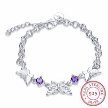 Lekani Purple Crystal Butterfly Bracelet & Bangle For Women 925 Sterling Silver Fine Jewelry For Girls Pulseira Feminina 2024 - buy cheap