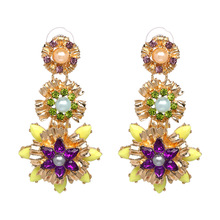 Bohemian Multicolor Statement Earrings Wedding Party Jewelry Big Brand Design Luxury Flower Pendant Crystal Drop Dangle Earrings 2024 - buy cheap