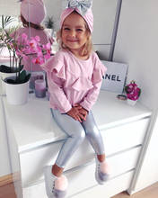 3Pcs Baby Girl Clothing Set Long Sleeve Ruffles Pink Top+ Silver Leather Leggings Pants +Bow Hat Outfits Kids Clothes Set 2024 - buy cheap