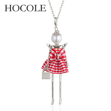 HOCOLE 2018 New Doll Necklace For Women Cute Bow Dress Doll Pendant Necklace Silver Color Long Chain Jewelry Party Gift Bijoux 2024 - buy cheap