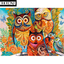 Kexinzu pintura redonda completa quadrada 5d, faça você mesmo, coruja, bordado, strass, ponto cruz, mosaico, decoração de casa 2024 - compre barato