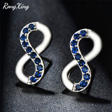 RongXing Silver Color Infinity Stud Earrings for Women Fashion 8 Shaped Blue/Purple/Green/White Birthstone Earring 2024 - buy cheap