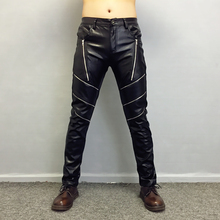 Pantalones ajustados de cuero genuino para hombre, pantalones de motociclista de imitación Punk, nueva colección Primavera 2024 - compra barato
