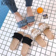 Summer Hot Sale Women Flip Flops Fashion Solid Color Flounce Flat Heel Sandals Outdoor Slipper Beach Shoes For Female Size 35-40 2024 - buy cheap