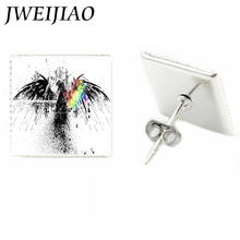 JWEIJIAO-pendientes de cristal con forma de halcón y águila para hombre y niña, joyería de estilo Punk, con diseño de imagen artística cuadrada, J358 2024 - compra barato