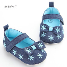 Zapatos con lazo para niña recién nacida, calzado para primeros pasos, suela suave bordada, azul, vaquero, 0-18 meses 2024 - compra barato