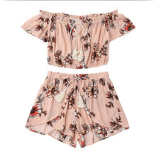 Summer 2 Bundles Sexy With Shoulder Tops  Shorts For Women Set Flower Print Ruffles Top Tulip Shorts For Women Costumes 2024 - buy cheap