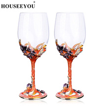 HOUSEEYOU European Floral Enamel Handmade Crystal Wine Glass Goblet Fashion red Wine Glass Collection Wedding Birthday Gift 2024 - buy cheap