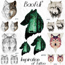 Baofuli Watercolor Green Forest Wolf Tattoos Temporary Men Women Body Art Tatoo Paper DIY Arm Neck Waterproof Fake Tatoo Sticker 2024 - buy cheap