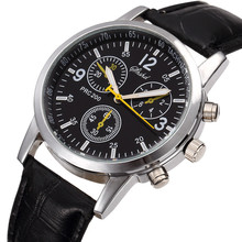 Fashion Black Leather Military Men Watch Silver Case Quartz Wrist Watch For Men Male Sport Clock 3 Eyes Dial Erkek Kol Saati New 2024 - buy cheap