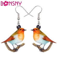 Bonsny Acrylic Resting Sweet Robin Bird Earrings Big Long Dangle Drop Novelty Animal Jewelry For Women Girls Teens Kid Statement 2024 - buy cheap