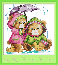 The fun of rainy day cross stitch kit cartoon bear 14ct 11ct count print canvas stitches embroidery DIY handmade needlework plus 2024 - buy cheap