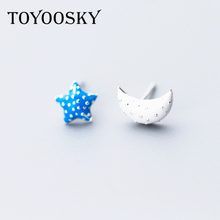 Leoosky-pendientes asimétricos de cuento de hadas para niña y niño, aretes de plata, Plata de Ley 925 auténtica, luna, estrella, moda 2024 - compra barato